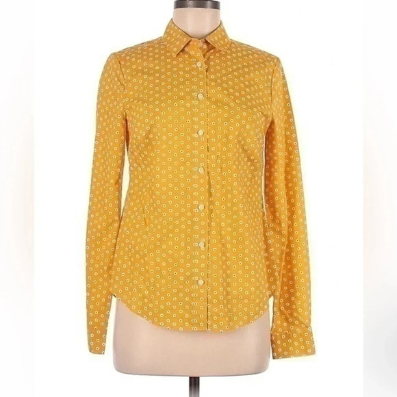 Boden | Cotton Golden Yellow Polka Dot Button Down Blouse Size 4 S Small - Picture 1 of 2
